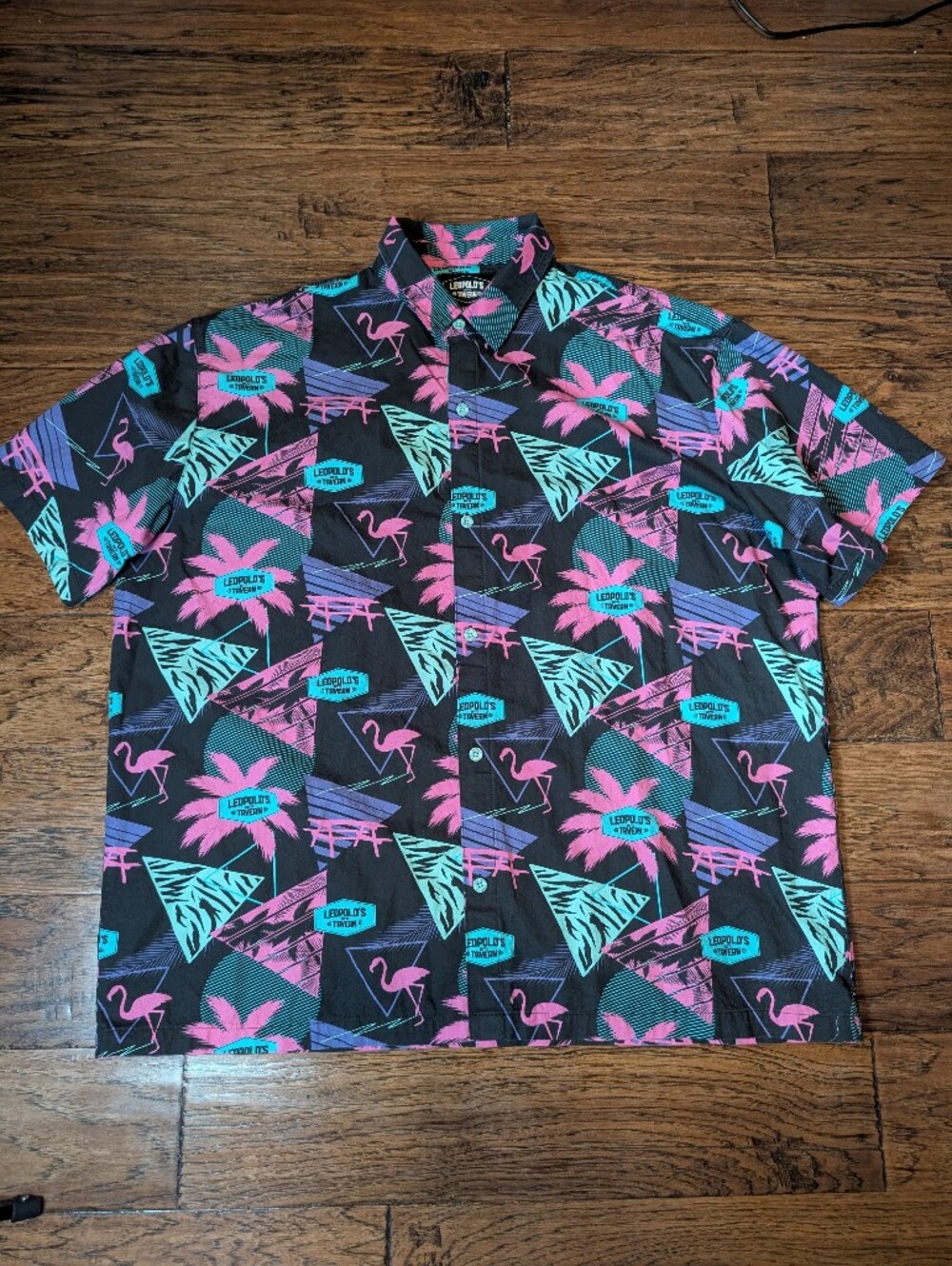 Leopold's Tavern Retro Flamingo Palm Button Down Shirt Size 2XL